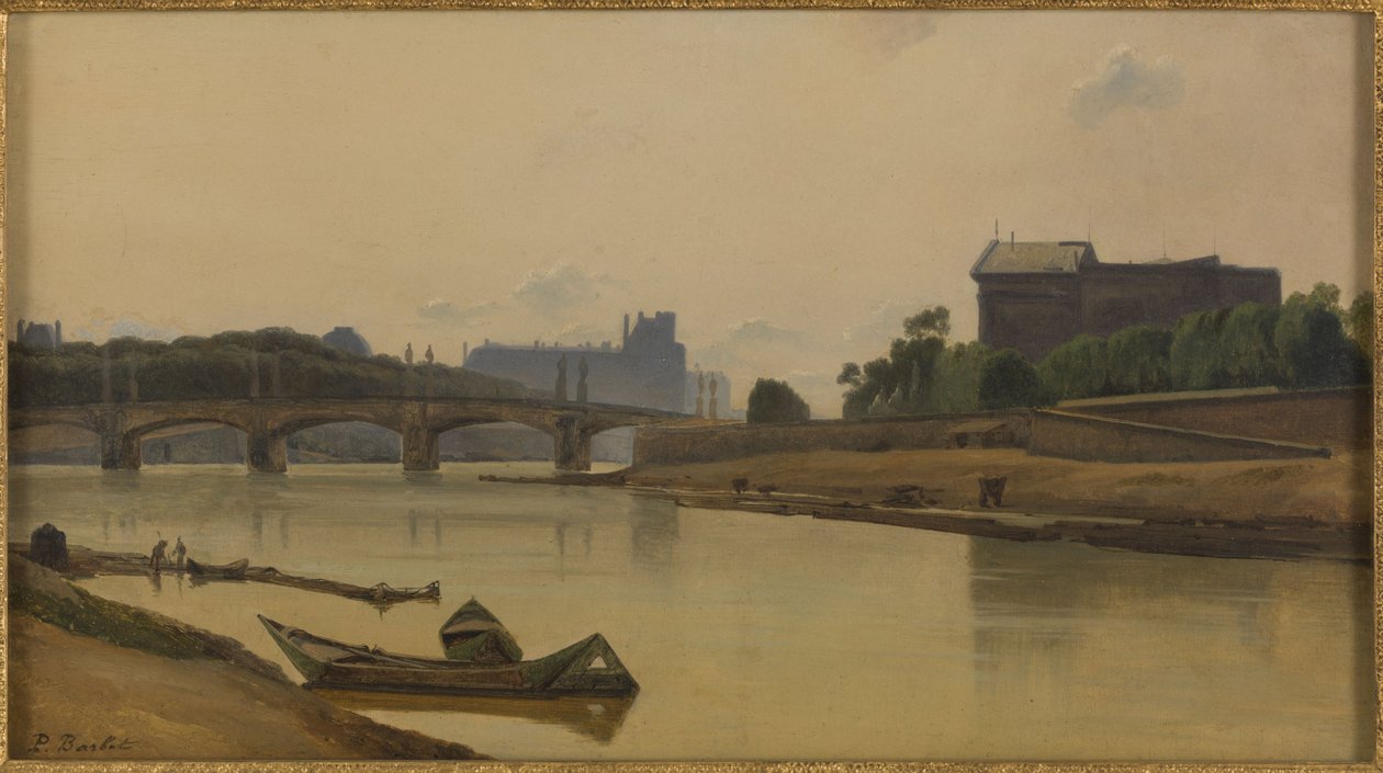 Le pont de la Concorde vu du quai de la Conférence, noin 1830, noin 1830 (öljy kankaalle) tekijältä Prosper Barbot