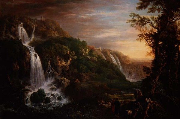 Suuri kaskadi Tivolissa Villa of Maecenasin ja filosofin inspiroima taiteilijan kanssa tekijältä Prosper Francois Irenee Barrigues