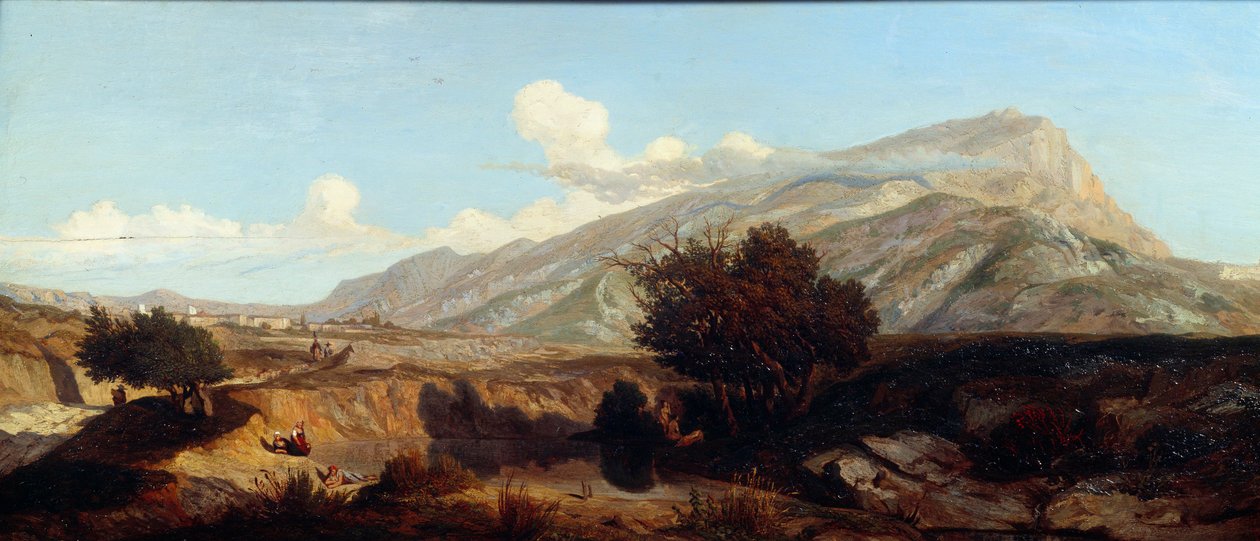 Näkymä pyhältä vuorelta Maquisin voittomaisema etelässä. Prosper Joseph Gresyn (1804-1874) maalaus 1800-luvulta Aix en Provence, Musee Granet tekijältä Prosper Joseph Gresy