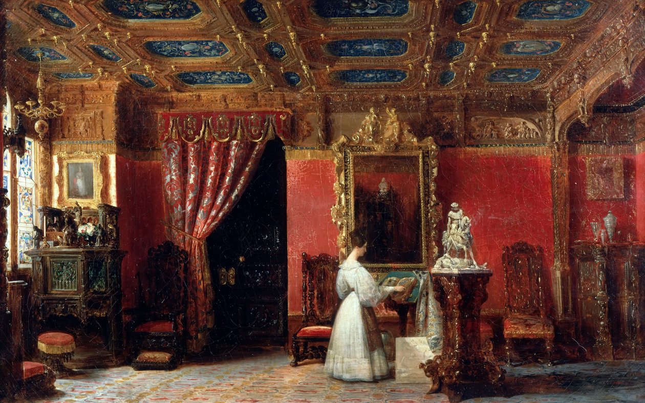 Prinsessa Marie dOrléans 1813-1839, Württembergin herttuatar, ateljessaan Palais des Tuilesissa tekijältä Prosper Lafaye or Lafait