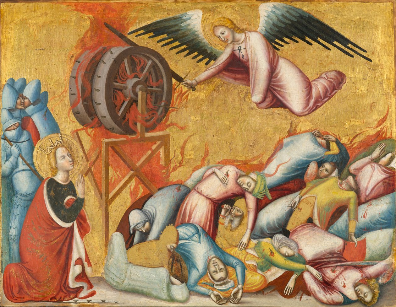 Pyhä Katariina Aleksandrialainen vapautettu pyörästä, n. 1325-1330 (tempera ja kultalehti paneelissa) tekijältä Pseudo Jacopino di Francesco