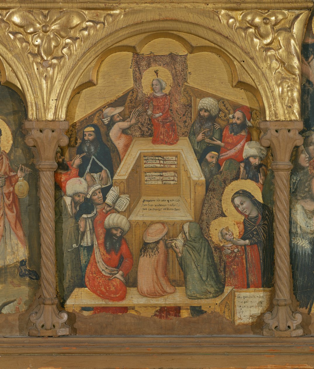 Neitsyen nukkumisen polyyptyykki, yksityiskohta Jeesuksesta lääkäreiden kanssa (tempera paneelissa) tekijältä Pseudo Jacopino di Francesco