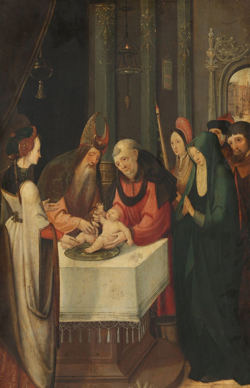 Kristuksen ympärileikkaus, alttaritaulun vasen siipi, toisella puolella on Neitsyt ilmestyskohtauksesta tekijältä Pseudo Jan Wellens de Cock (attributed to)