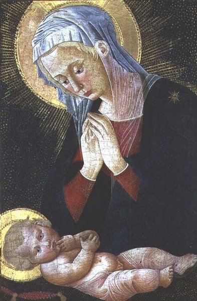 Madonna palvelee Kristuksen lasta (tempera paneelille) tekijältä Pseudo Pier Francesco Fiorentino