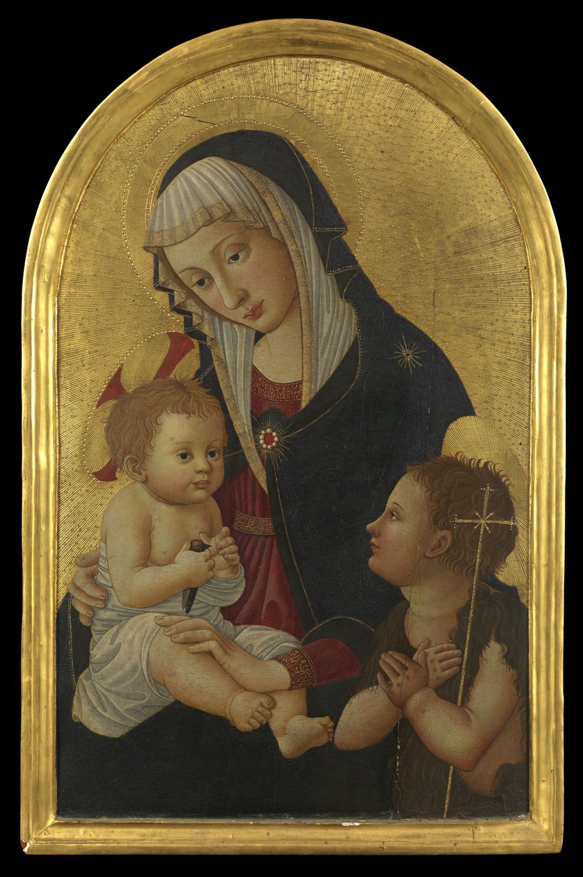 Neitsyt ja lapsi kultavarpun kanssa ja pyhä Johannes, vuoden 1460 jälkeen (tempera paneelissa) tekijältä Pseudo Pier Francesco Fiorentino