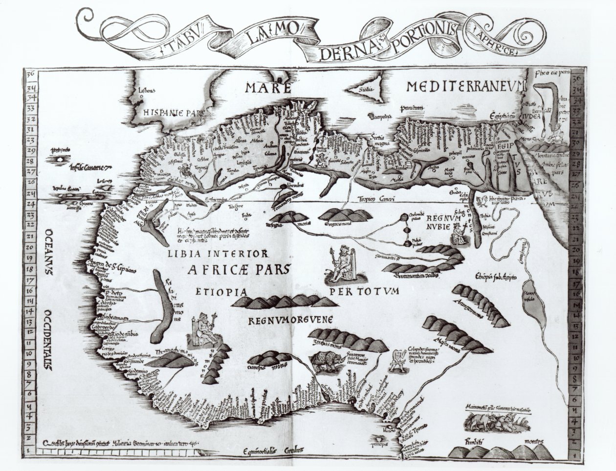 Pohjois-Afrikan kartta, Ptolemaioksen atlas, 1500-luvun ensimmäinen puolisko tekijältä Ptolemy