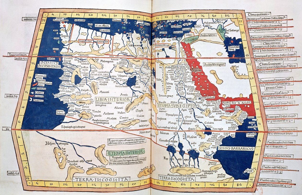 Afrikan kartta, levy 18 maailman atlasesta, 1486 tekijältä Ptolemy