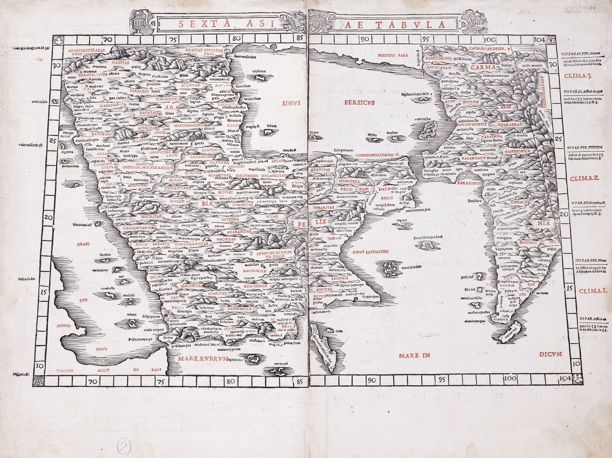Aasian kuudes kartta tekijältä Ptolemy