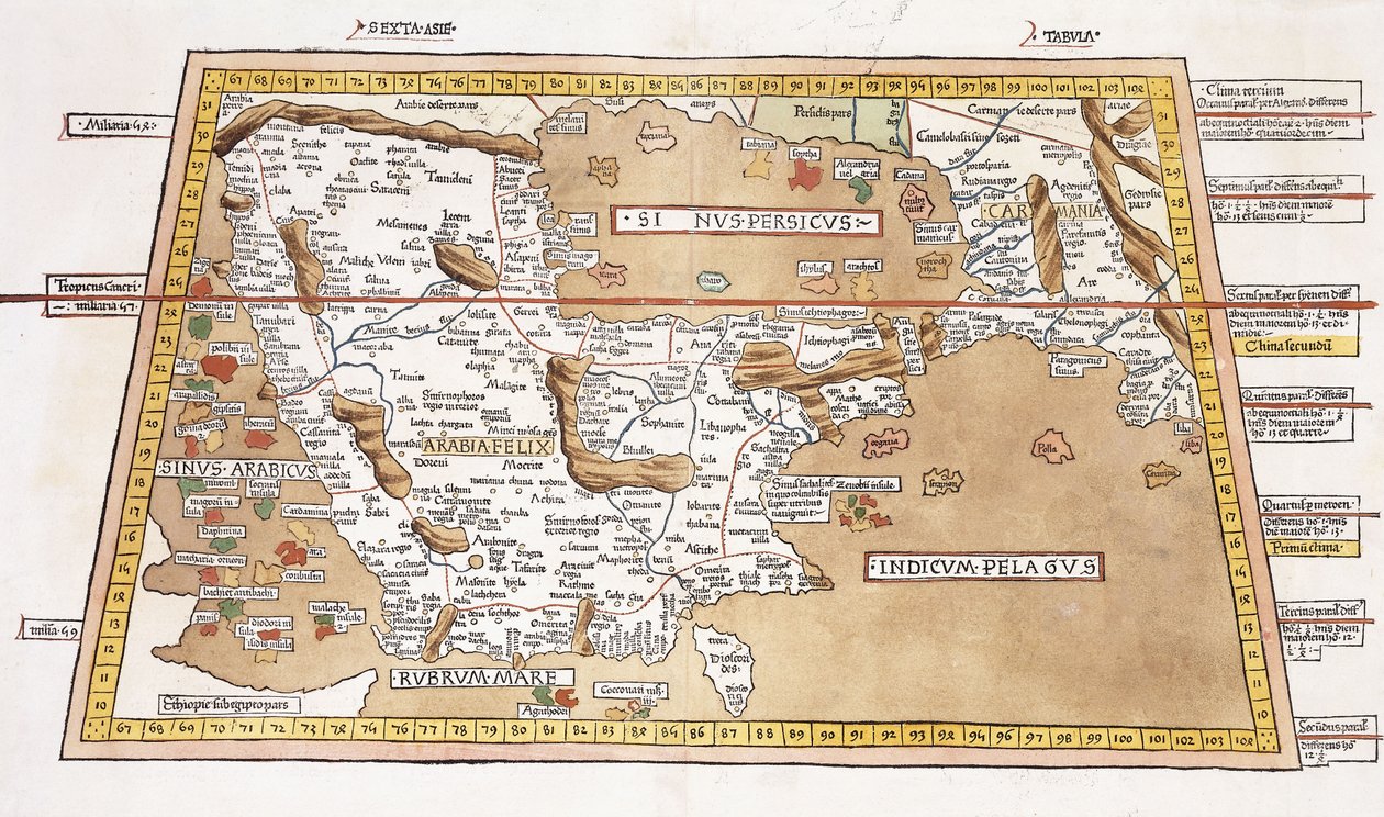 Kuudes Asie Tabula, 1541 tekijältä Ptolemy