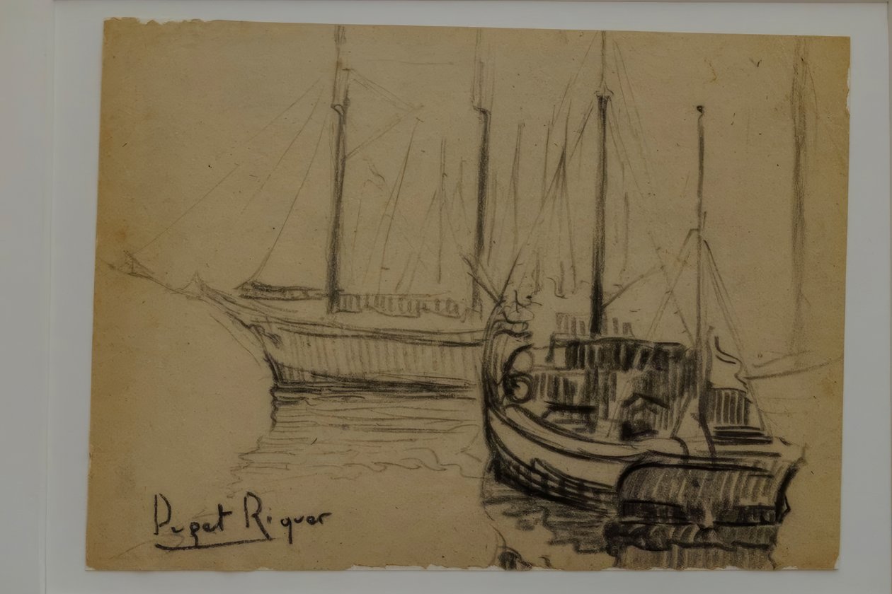 veneet, Narcís Puget Riquer, hiilipiirustus, Puget-museo, Can LLaudisin aatelistalo , Dalt Vila, Ibiza, Baleaarit, Espanja tekijältä Puget Riquer