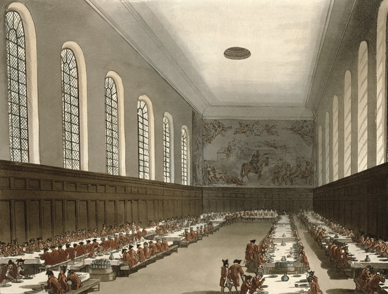 Chelsean sotilassairaala, Ackermannin "Lontoon mikrokosmos" -teoksesta. tekijältä Pugin and Rowlandson
