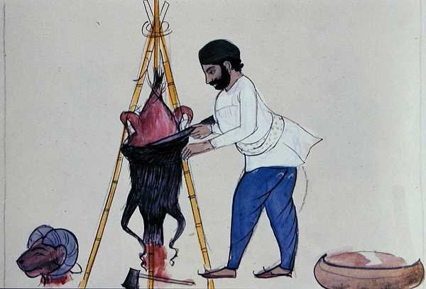 Teurastaja, noin 1890 (vesiväri paperille) tekijältä Punjabi School