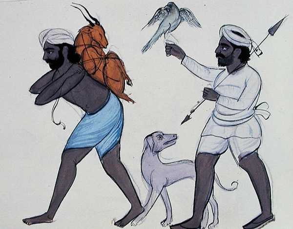 Hunters, n. 1890 (akvarelli paperille) tekijältä Punjabi School