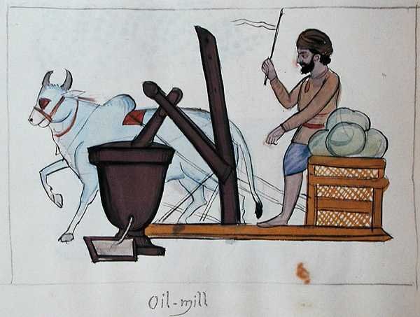 Öljytehdas, n. 1890 (akvarelli paperille) tekijältä Punjabi School