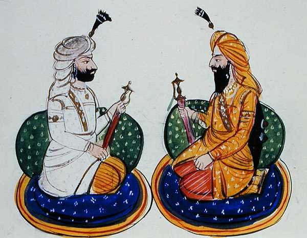 Sardar Sher Singh Attariwala ja Maharaja Sher Singh Attariwala, n. 1890 (akvarelli paperille) tekijältä Punjabi School