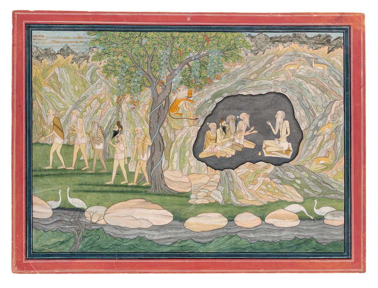 Viisi Siddhaa matkalla Kailasha-vuorille, noin 1820 (läpinäkymätön wc paperille). tekijältä Purkhu