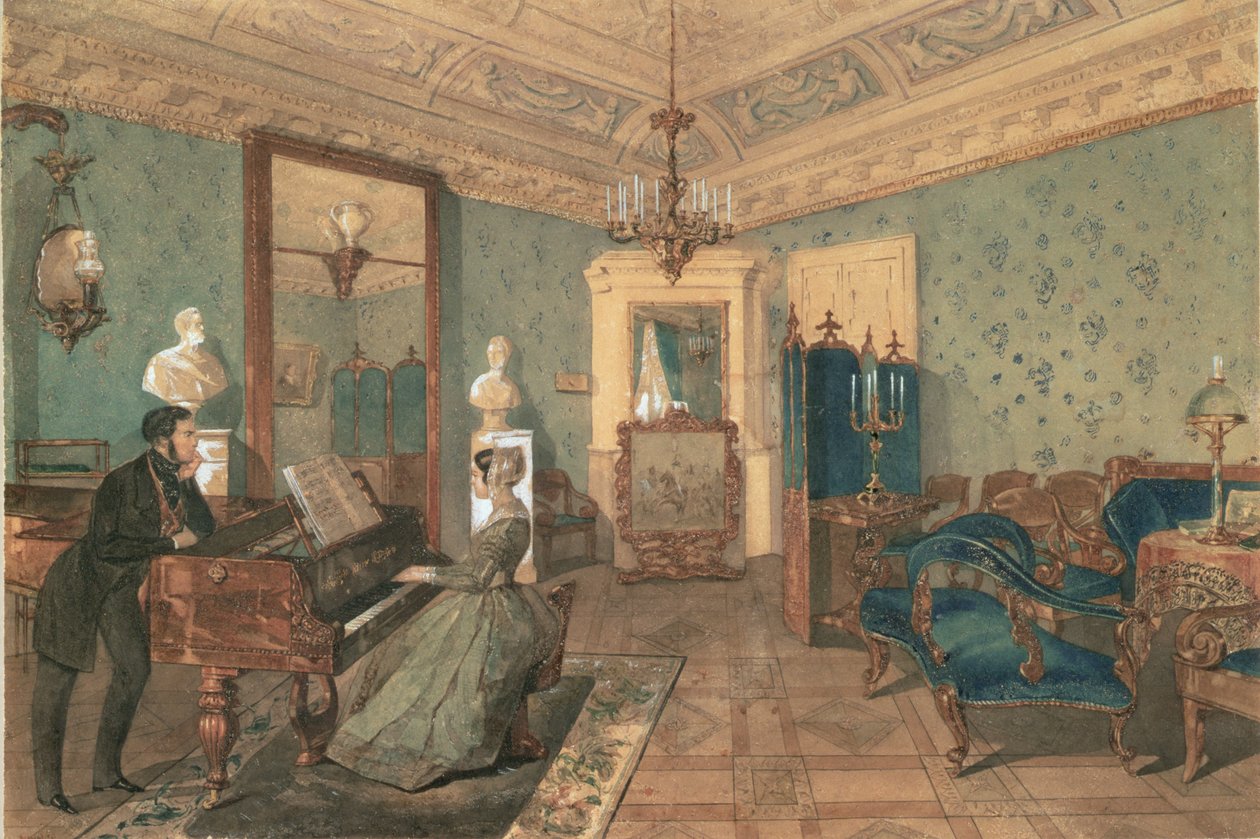 Paroni Stieglitzin talon salongin sisustus Pietarissa, 1841 tekijältä Pyotr Fyodorovich Sokolov