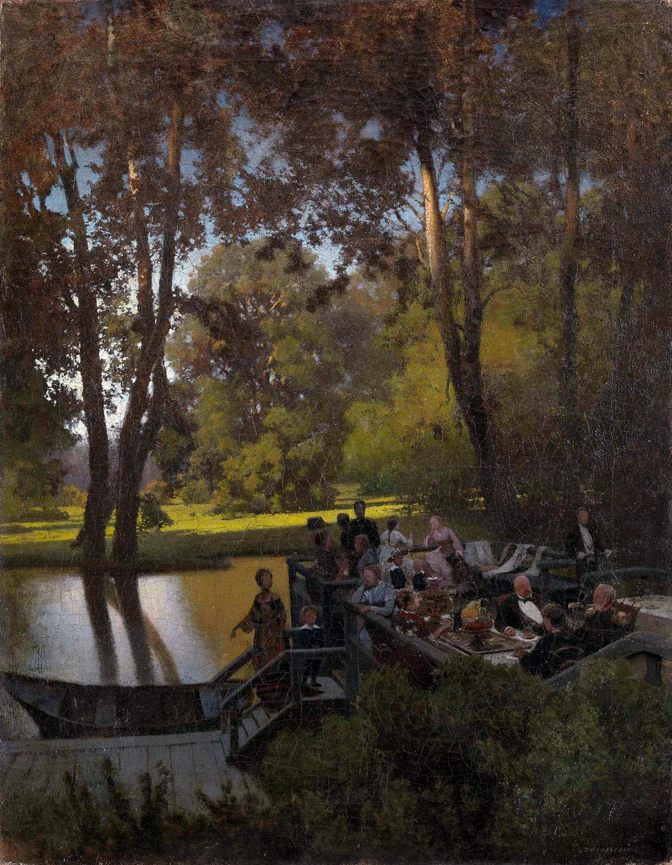 ""Dejeuner au parc"" (Lounas puistossa) Peinture de Pjotr Alexandrovich Sukhodolsky (Soukhodolsky) (1835-1903) Öljy kankaalle Koko 61,5x48 cm Yksityinen kokoelma tekijältä Pyotr Alexandrovich Sukhodolsky