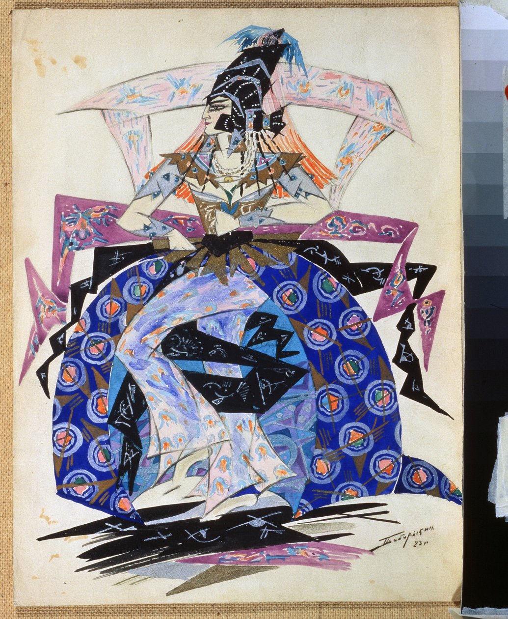 Pukusuunnittelu Igor Stravinskyn (1882-1971) balettiin "Petrushka" (I.Stravinskyn Petrushka-baletin pukusuunnittelu). Piirustus Pjotr ​​Boborykin (Pjotr ​​Boborykin) (1836-1921). Akvarelli ja kynä paperille, 35,6 x 26,5 cm tekijältä Pyotr Boborykin