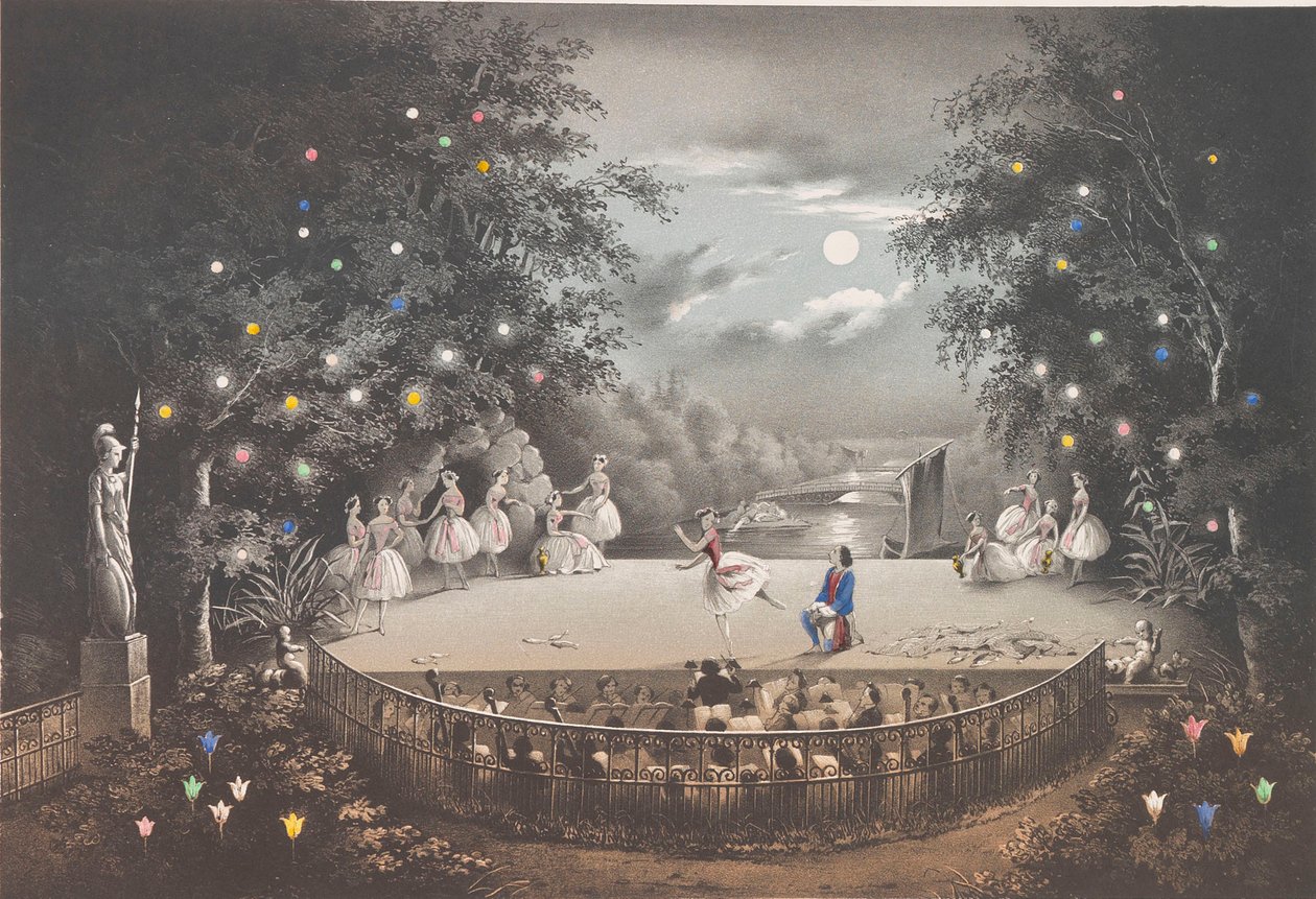 C. Pugnin baletti Naiad ja kalastaja Pink-paviljongissa Peterhofin puistossa, 1851. tekijältä Pyotr Fyodorovich Borel