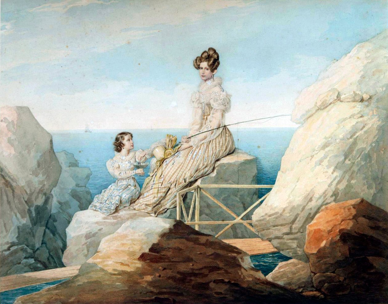 Keisarinna Aleksandra Fjodorovna Venäjän suurherttuatar Maria Nikolaievnan tyttären kanssa, 1820-luku. tekijältä Pyotr Fyodorovich Sokolov
