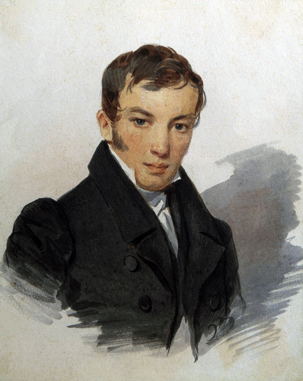 Venäläisen runoilijan Vasili Joukovskin (1783-1852) muotokuva (runoilija Vasili Žukovskin muotokuva). Piotr (Pjotr) Fiodorovitch Sokolov (Peter Sokolov) (1791-1848) teos, noin 1820. Akvarelli paperille. Pietari, museo A. Pushkinin muistomuseo tekijältä Pyotr Fyodorovich Sokolov