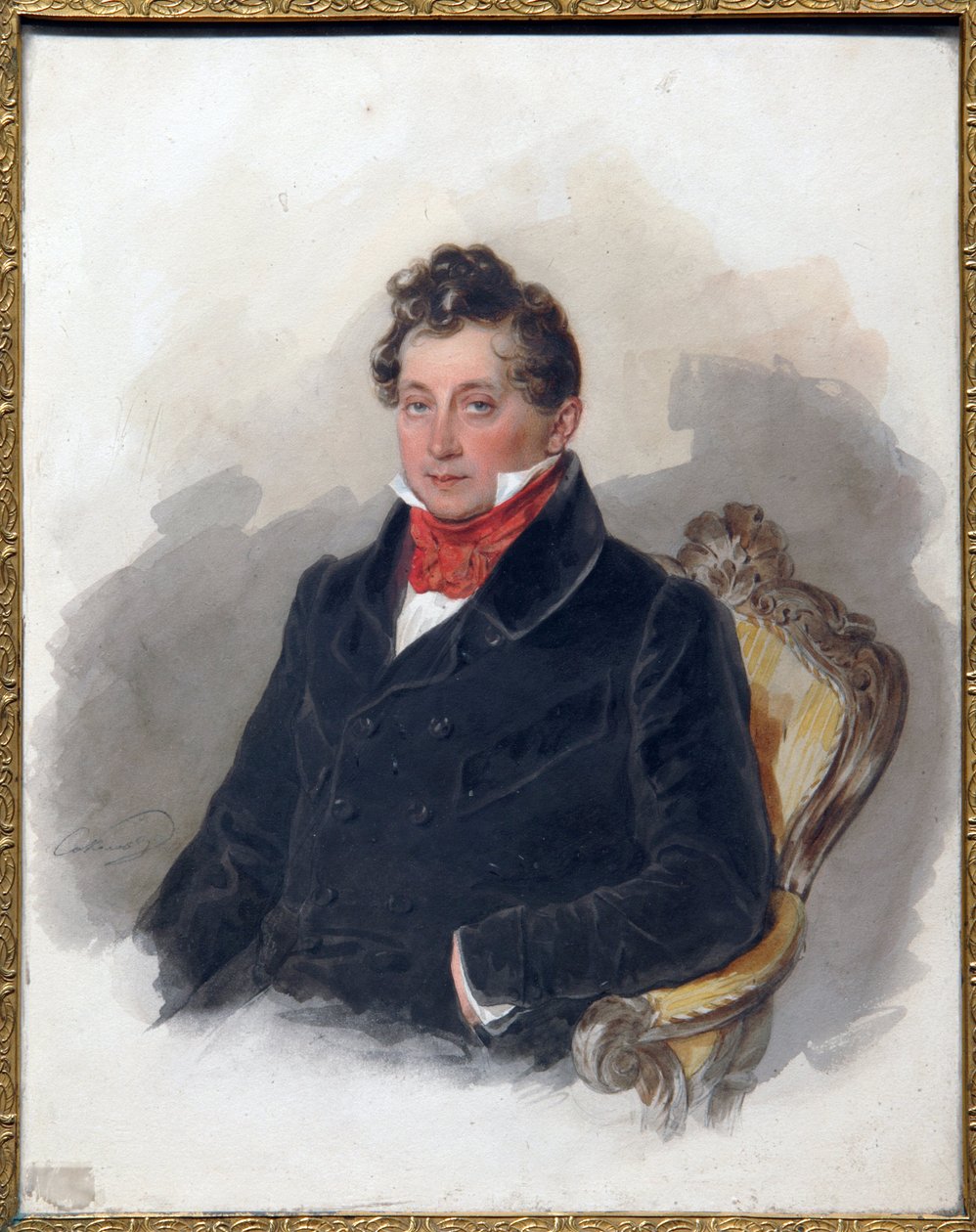 Dekabristin (tai dekabristin) Mihail Vielgorskyn (1788-1856) muotokuva. (Dekabristin M. Vielgorskyn muotokuva). Pjotr ​​(Piotr) Fjodorovitš Sokolov (Pierre Sokolov) (1791-1848) teos, akvarelli paperille, noin 1840. 1800-luvun venäläistä taidetta, romantiik tekijältä Pyotr Fyodorovich Sokolov