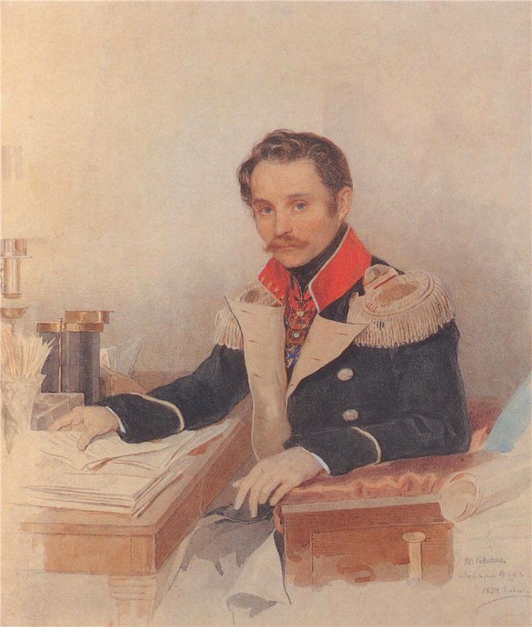 Muotokuva Leonty Vasilievich Dubeltista 1792-1862, santarmijoukon esikuntapäällikkö, 1834 tekijältä Pyotr Fyodorovich Sokolov