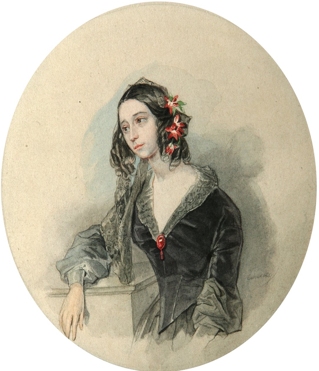 Runoilija Evdokia Rostopchina, 1811-1858, 1846, muotokuva. tekijältä Pyotr Fyodorovich Sokolov