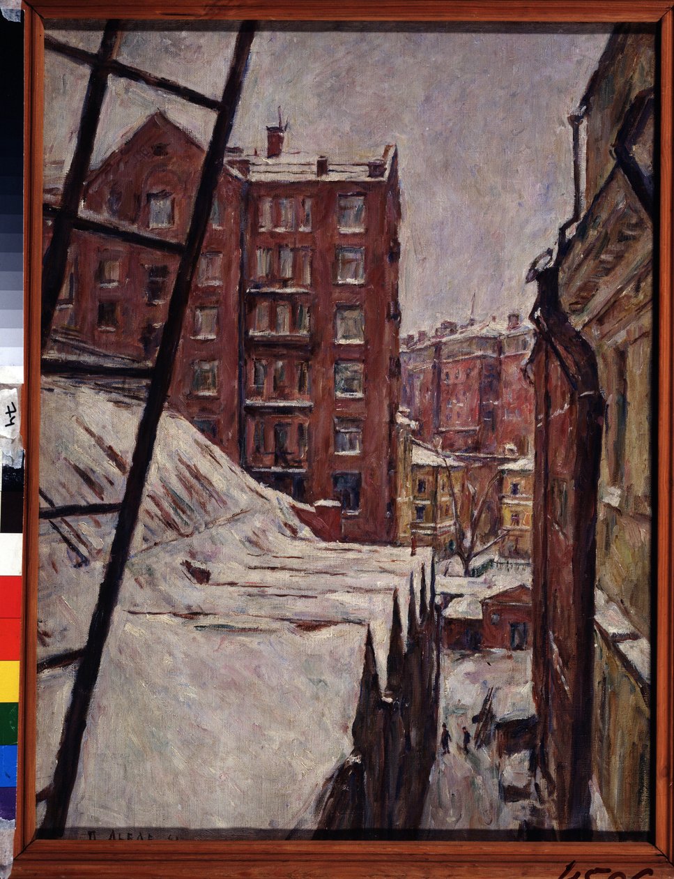 21 Myasnitskaya street, Moskova (Myasnitskaya street, 21). Kaupunkimaisema lumen alla. Pjotr ​​Ivanovitš Lvovin (1882-1944) maalaus öljy kankaalle tekijältä Pyotr Ivanovich Lvov