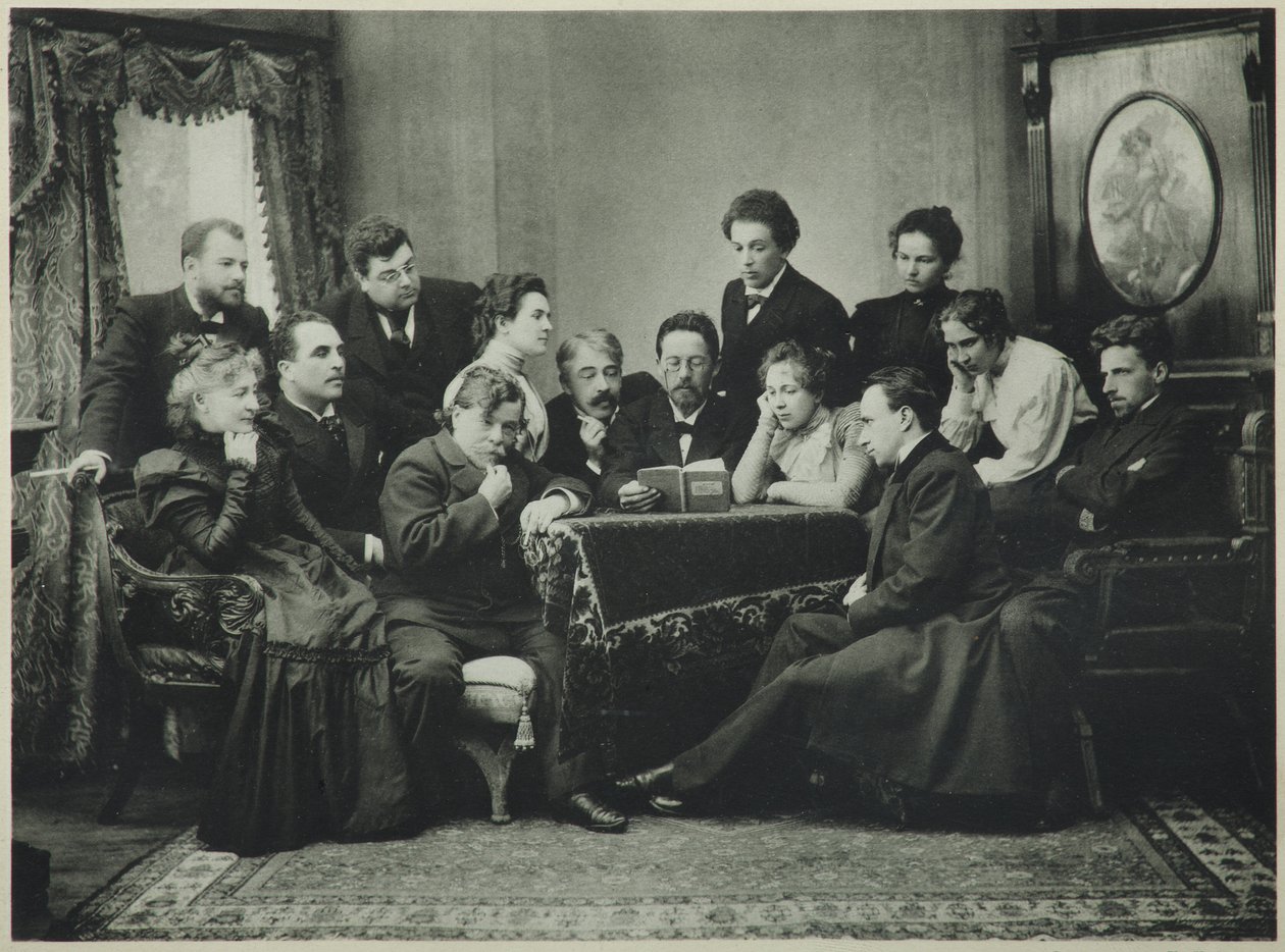 Anton Tšehov lukee Lokkia Moskovan taideteatterin kanssa, 1899 tekijältä Pyotr Petrovich Pavlov