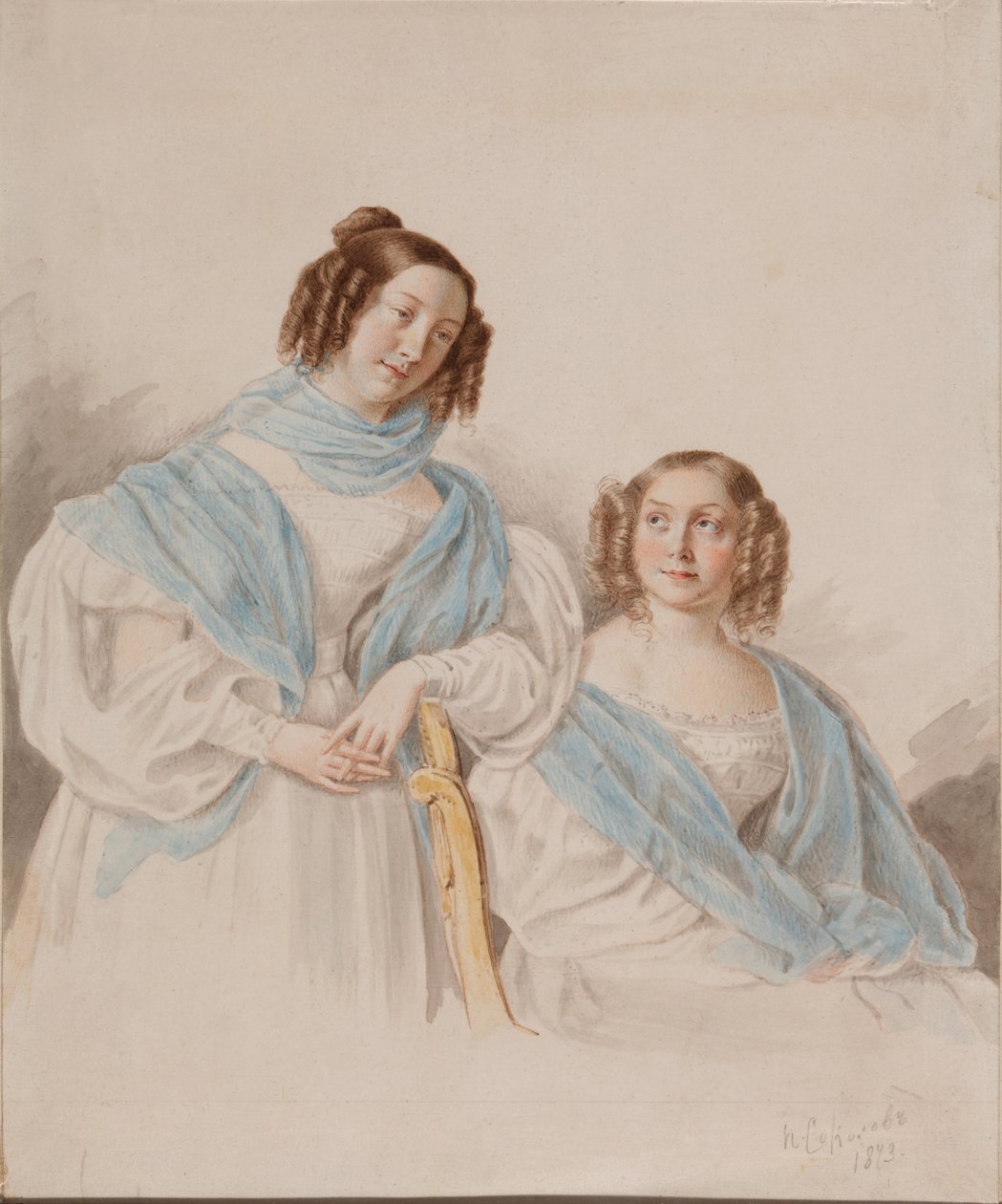 Muotokuva sisaruksista kreivitäristä Antonina Dmitrievna 1813-1891 ja Lidia Dmitrievna 1815-1882 Blud tekijältä Pyotr Petrovich Sokolov