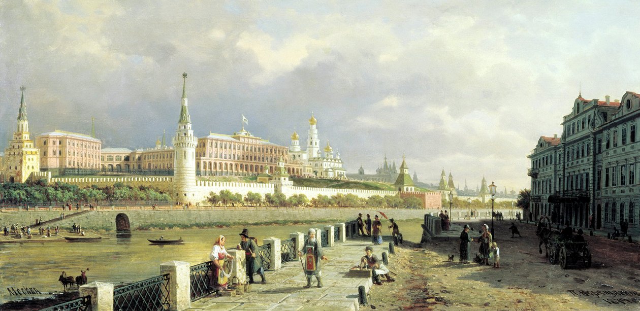 Näkymä Kremliin Sofian rantakadulta Moskovassa, 1879. tekijältä Pjotr ​​​​Petrowitsch Wereschtschagin