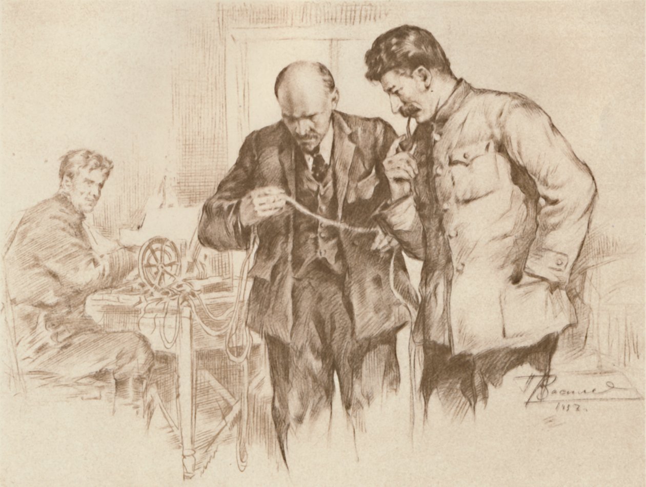 Lenin ja Stalin suorassa johdossa, 1918, 1939. tekijältä Pyotr Vasilyev