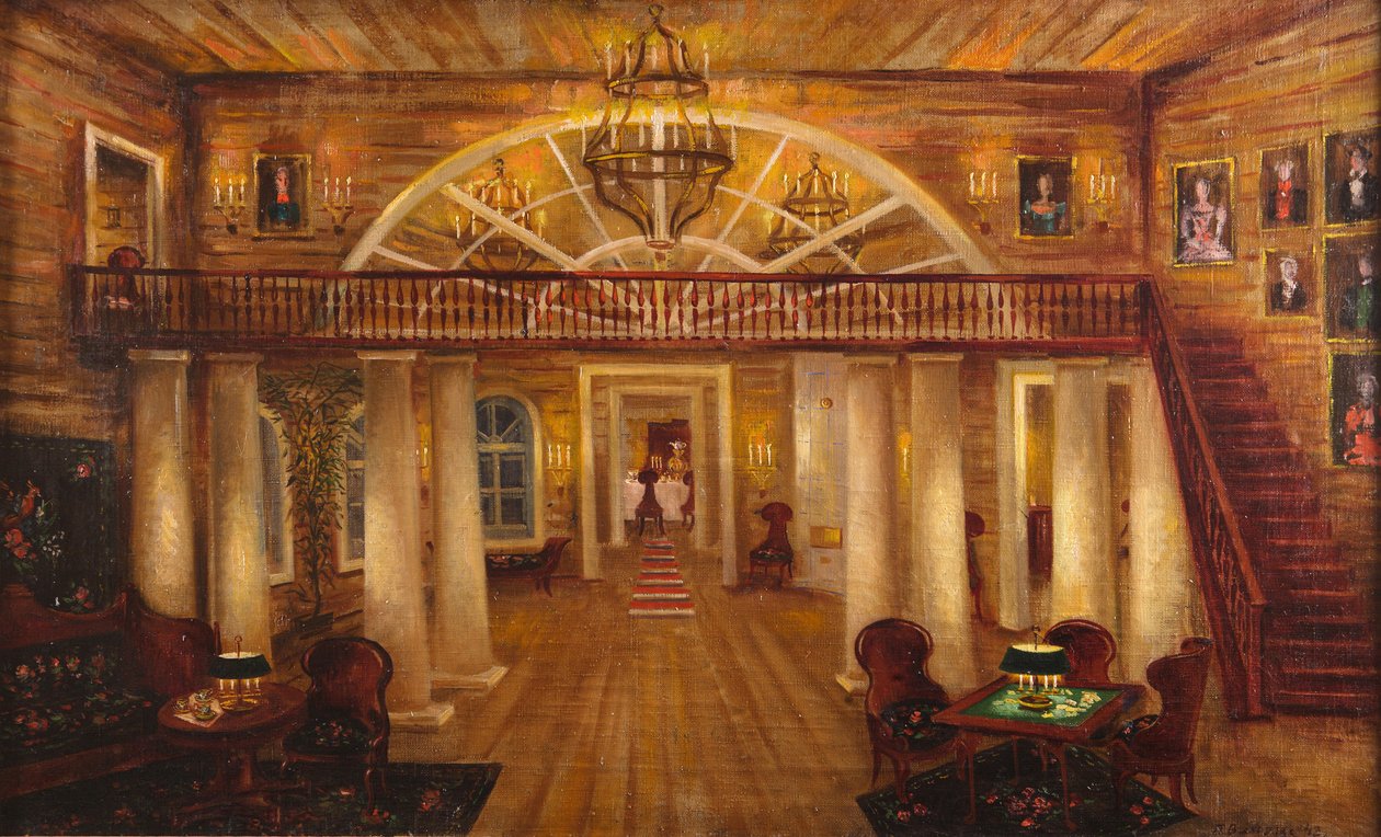 Larinin talo. Lavastus P. Tšaikovskin oopperaan Jevgeni Onegin, 1944. tekijältä Pyotr Vladimirovich Williams