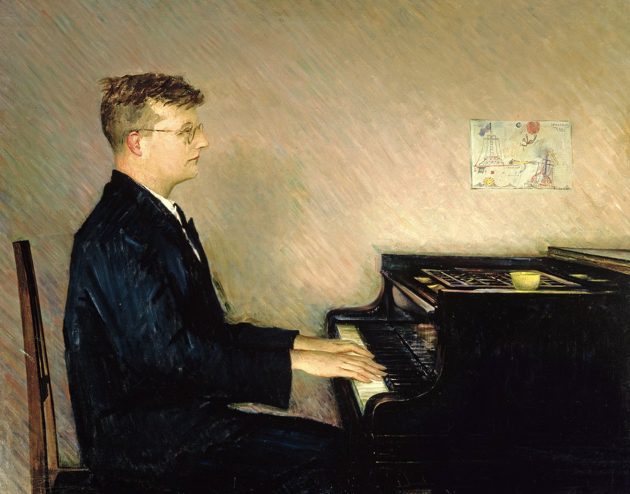 Dmitri Šostakovitšin (1906-75) muotokuva 1947 (öljy kankaalle) tekijältä Pyotr Vladimirovich Willyams
