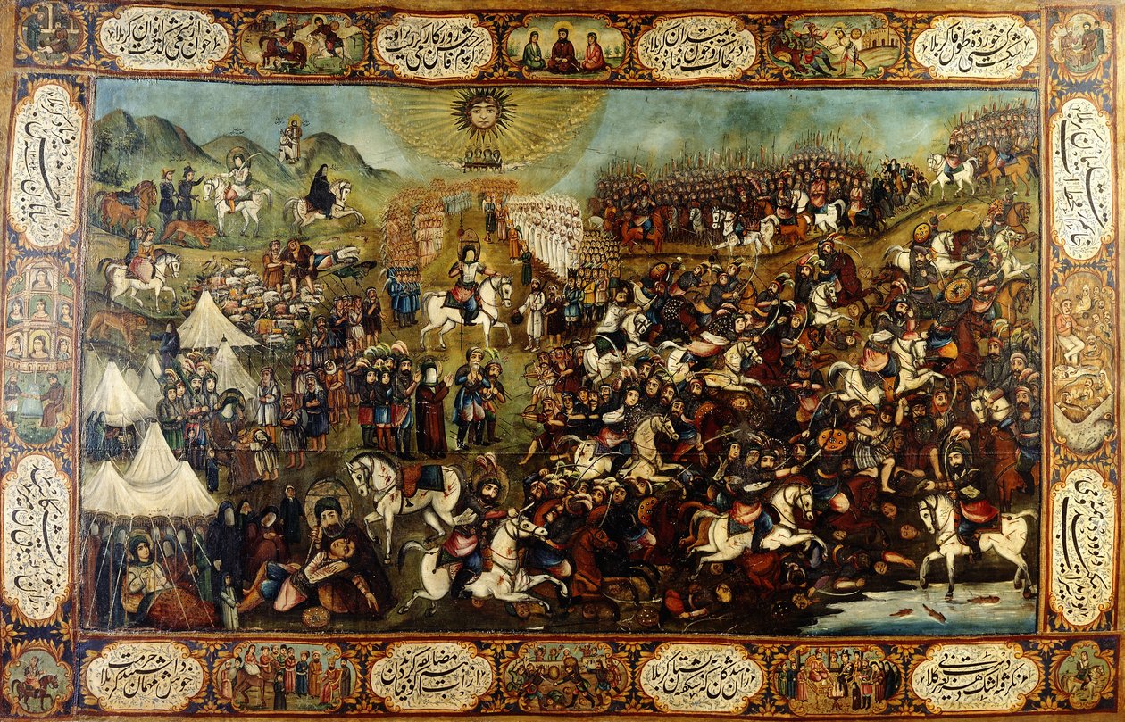 Huseynin marttyyrikuolema, n. 1860-70 tekijältä Qajar School