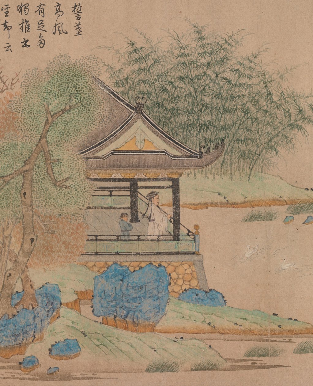 Wang Xizhi katsomassa hanhia, Handscroll. c.1295 tekijältä Qian Xuan