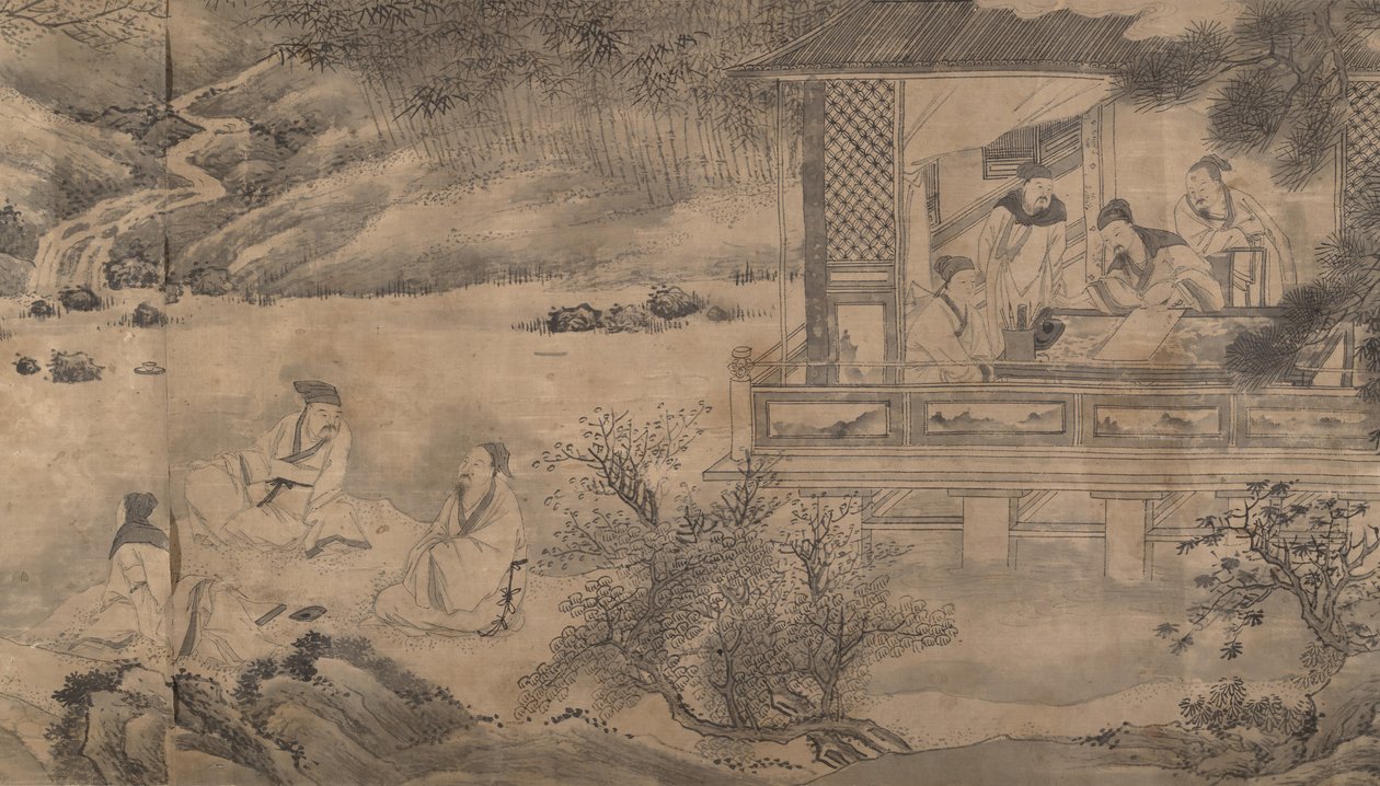 Runoilijat kokoontuvat orkideapaviljonkiin, päivätty 1607. tekijältä Qian Gong