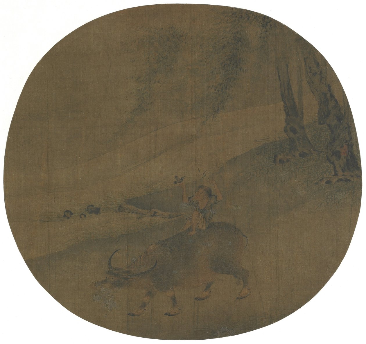 Poika vesipuhvelilla, Ming-dynastia, 1500-1600-luku (mustetta ja väriä silkillä) tekijältä Qin Shunyou