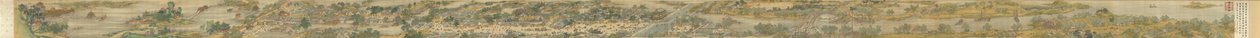 Joen varrella Qingming-festivaalin aikana, Qing Court -versio, käsirulla, 1736 (muste ja väri silkillä) tekijältä Qing Dynasty Chinese School