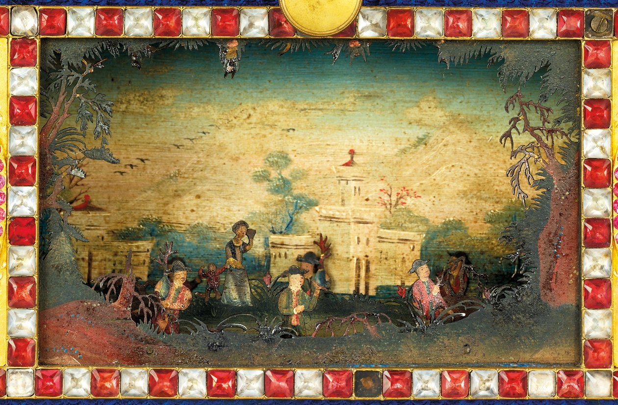 Keisarillinen kiinalainen iskevä, musikaalinen ja automaattinen "Jardiniere" -kello, Guangzhoun työpajat, Qianlong-kausi (1736-1795), 1700-luvun loppu (ormolu-, emali- ja tahna-setti) tekijältä Qing Dynasty   Qianlong Period Chinese School
