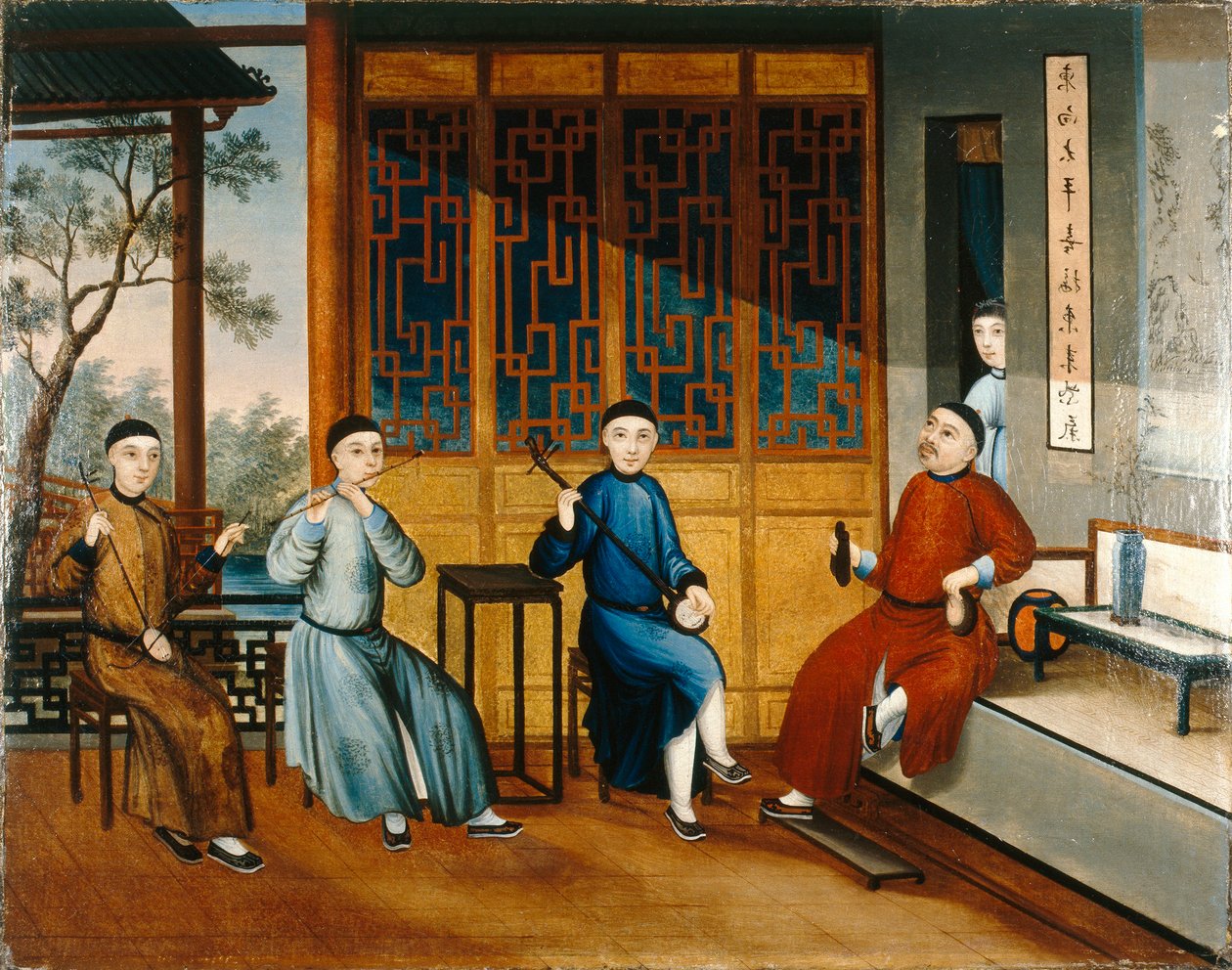 Muusikoiden trio, noin 1800 (öljy kankaalle) tekijältä Qing Dynasty Chinese School