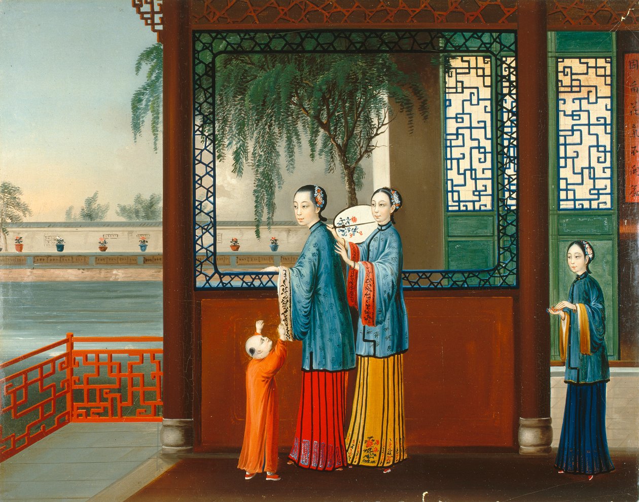 Kodin sisustus, noin 1800 (öljy kankaalle) tekijältä Qing Dynasty Chinese School