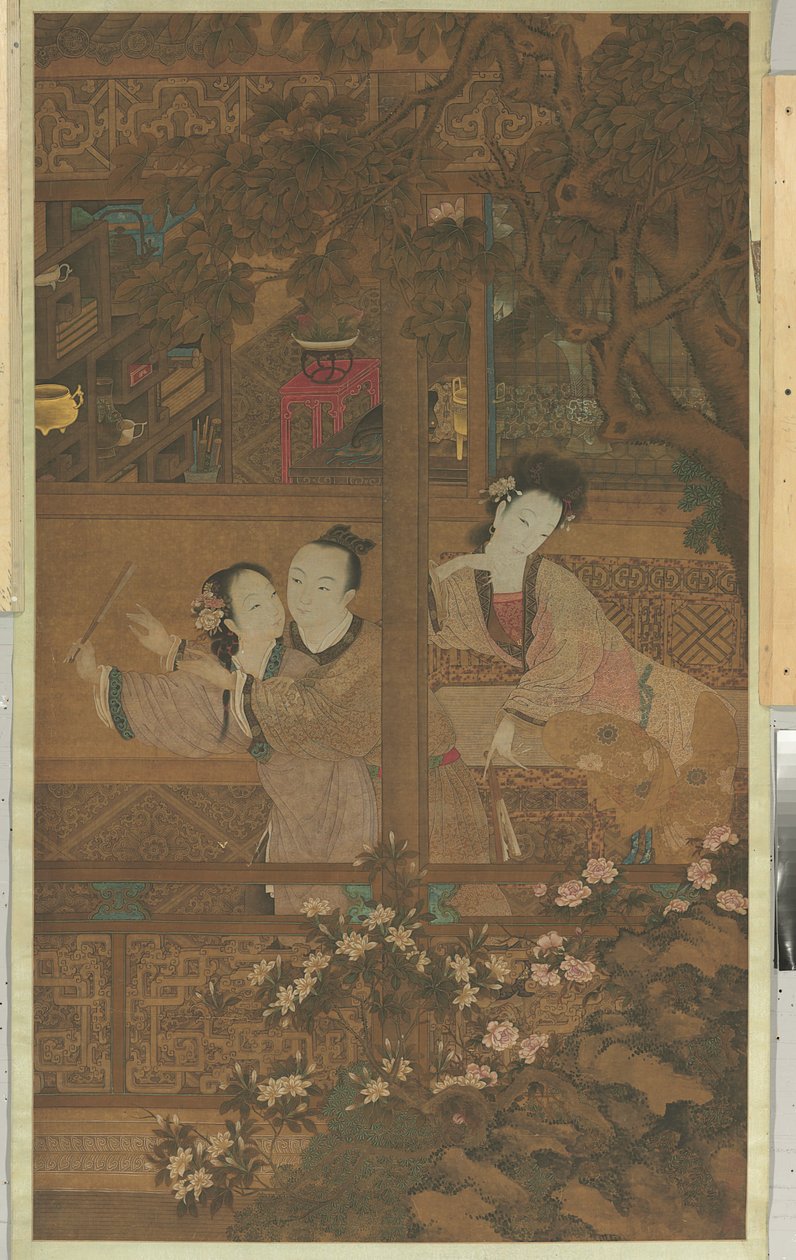 Dream of the Red Chamber (riippuva rulla, muste ja väri silkkiin) tekijältä Qing Dynasty Chinese School