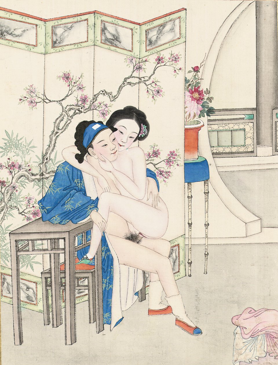 Eroottinen maalaus, myöhään Qing-dynastia tekijältä Qing Dynasty Chinese School