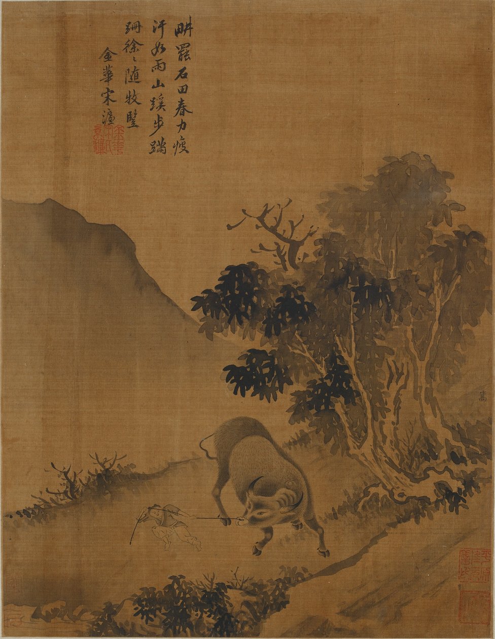 Laumapoika hinaamassa vesipuhvelia tekijältä Qing Dynasty Chinese School