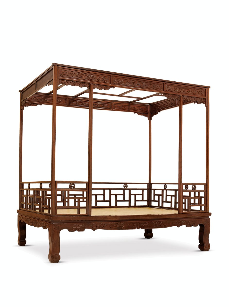 Huanghuali kuusipylväinen katossänky, Jiazichuang Qing -dynastia (puuta) (katso myös 469035) tekijältä Qing Dynasty Chinese School
