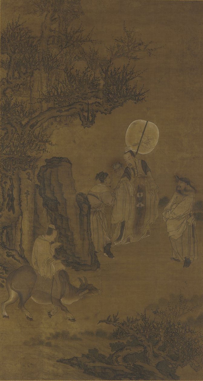 Pääministeri Yang Su ja ahkera nuoriso, 1600-1700 (mustetta ja väriä silkkipaneelissa) tekijältä Qing Dynasty Chinese School