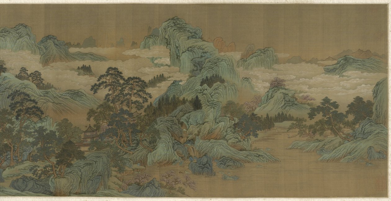 Jokimaisema sinisenä ja vihreänä, 1600-1700 tekijältä Qing Dynasty Chinese School